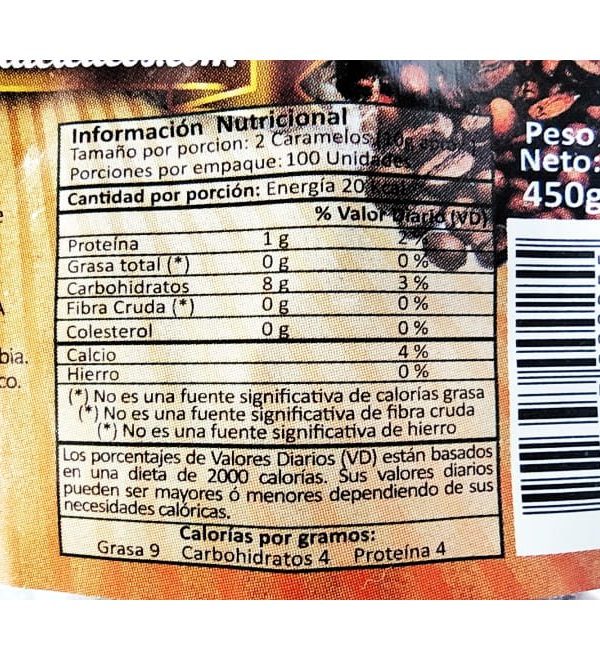 Caramelo de café con stevia 100 unid