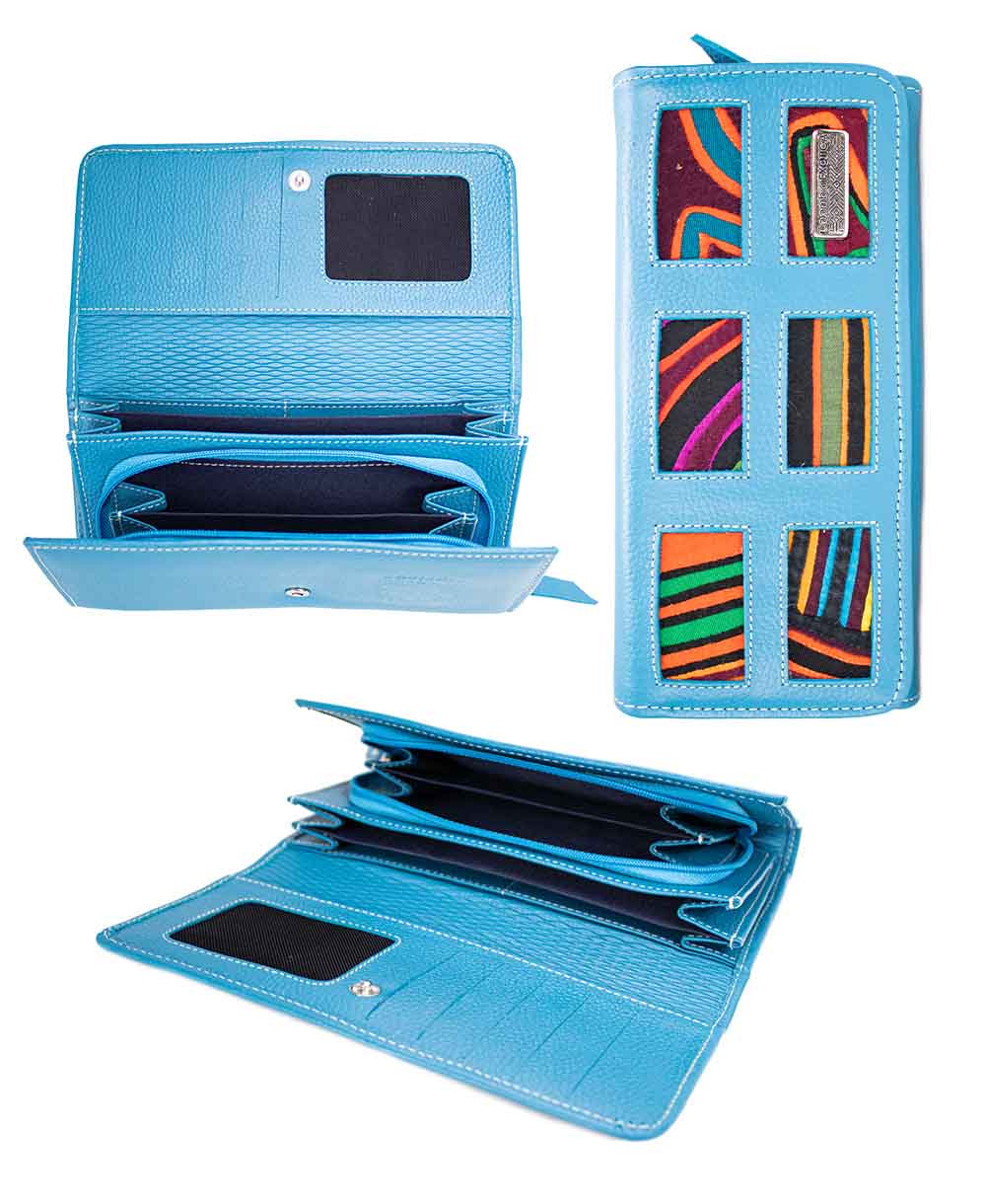 Billetera 6 cuadros grande cuero mola – azul turquesa Billetera 6 cuadros grande cuero mola - azul turquesa