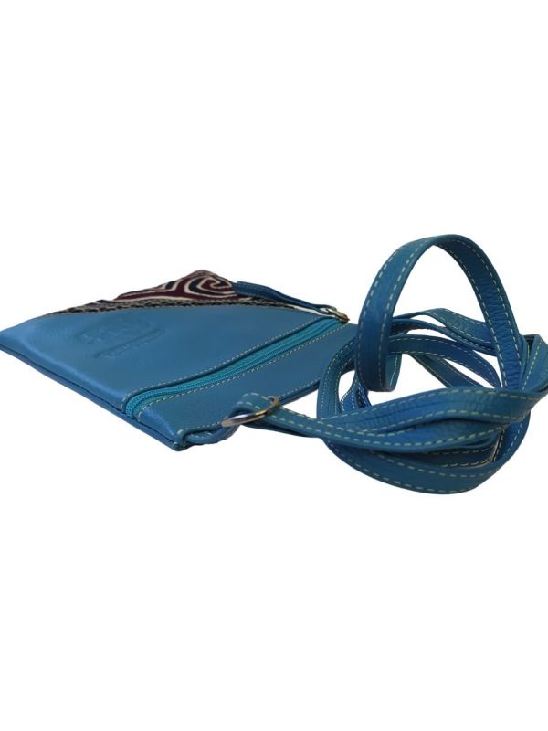 Bolso mini tejido cuero mola - azul turquesa