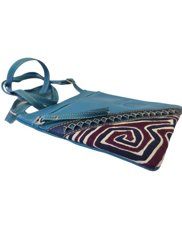 Bolso mini tejido cuero mola - azul turquesa