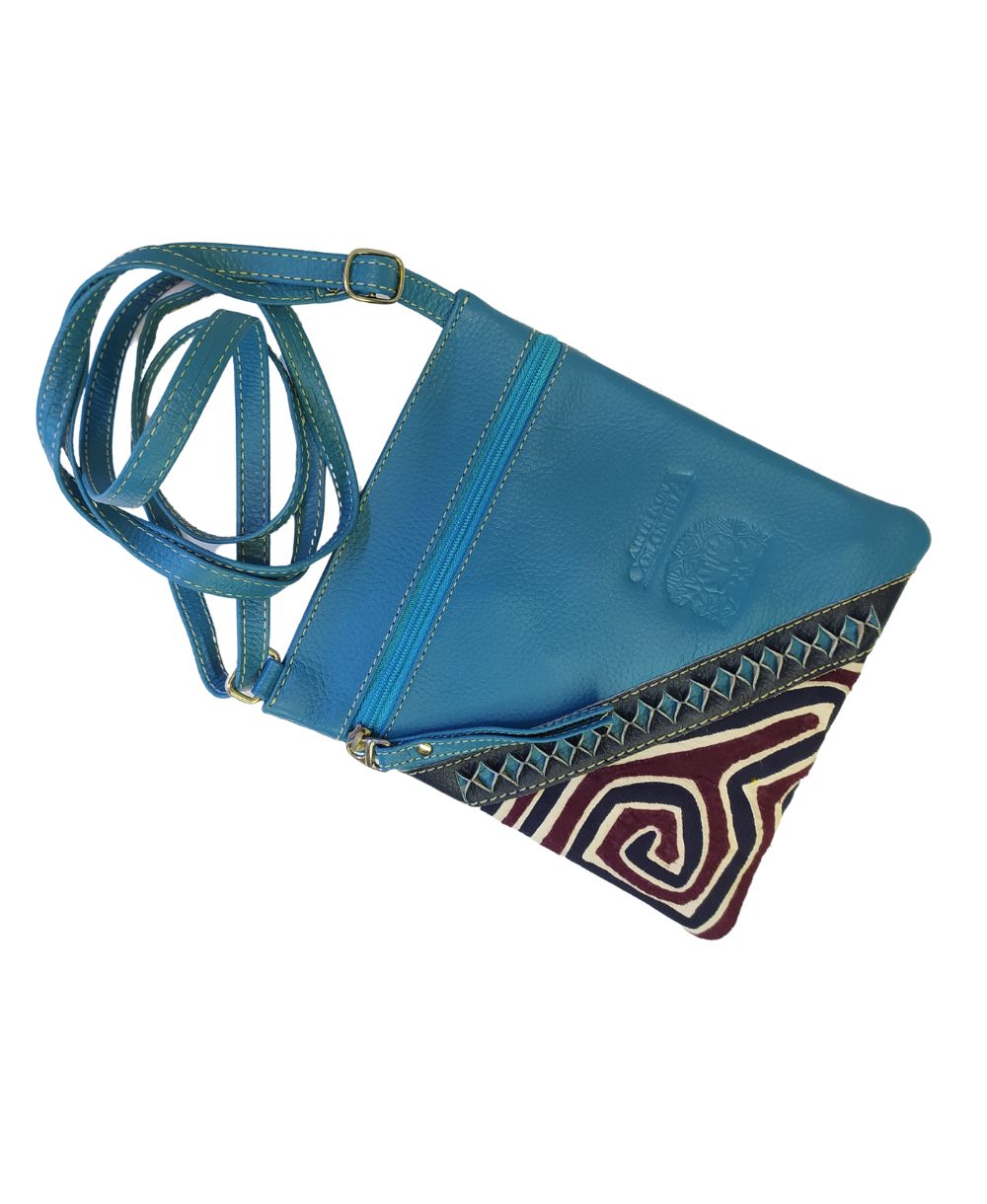 Bolso mini tejido cuero mola – azul turquesa (5) Bolso mini tejido cuero mola - azul turquesa