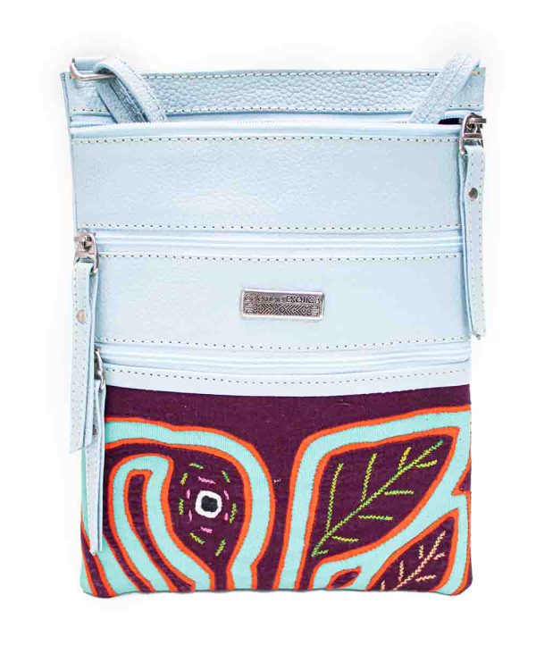 Bolso pequeño 3 cremalleras cuero mola - azul cielo bebé